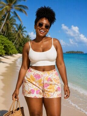 Zara NWT Floral Yellow and Pink High waisted XL Juniors Shorts